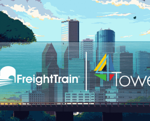 FreightTrain and 4Tower logos with skyscrapers in the background